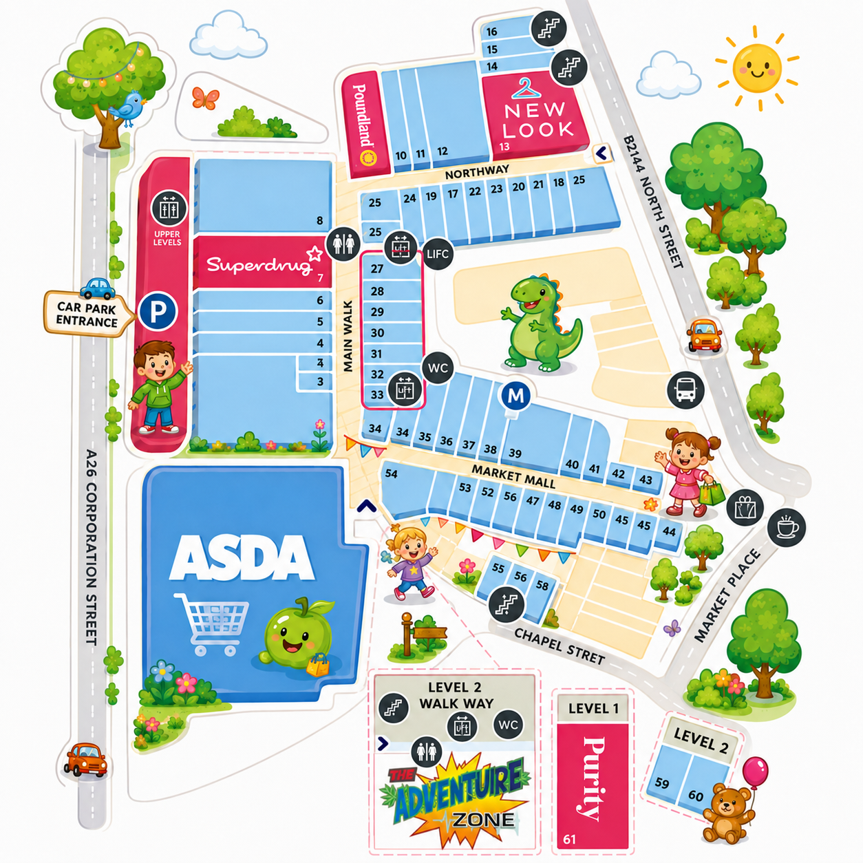 Map showing Adventure Zone inside Rugby Central Shopping Centre